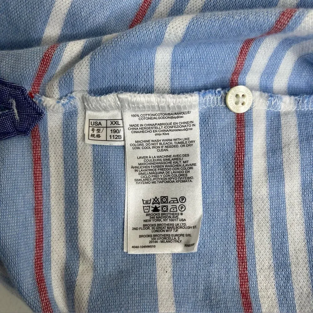 Brooks Brothers Performance Polo Blue White Stripe Slim Fit Shirt Cotton Men XXL